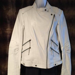 Danier White Leather Bomber Jacket Size Medium